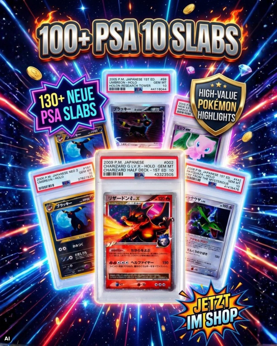 cardcosmos_de's tweet photo. 🔥 Über 130 neue High Value PSA Pokémon Slabs sind jetzt im Shop!

Darunter über 100× PSA 10 👀✨

Jetzt entdecken: https://t.co/ZKeDtDM69c

#cardcosmos #pokemon #pokemontcg #psa10 #gradedcards #tcg #psa https://t.co/0CY8AaeegI