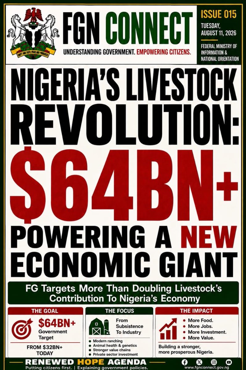 SamsonOlumodej1's tweet photo. The Federal Government is aiming to double Nigeria’s livestock sector from over $32 billion to more than $64 billion. The plan emphasizes modern ranching techniques, improved animal health, and attracting private investment. 
@PBATMediaCentre 
@HMMohammedIdris https://t.co/enSnUhmJ1n