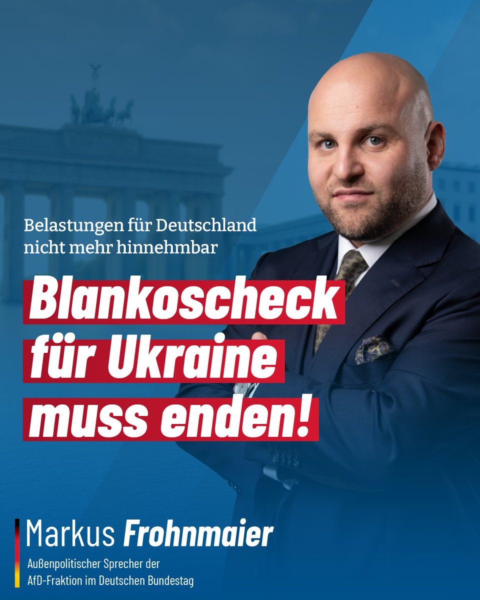 Frohnmaier_AfD's tweet photo. Markus Frohnmaier: Der deutsche Blankoscheck für die Ukraine muss sofort enden

Nach einem Bericht der Berliner Zeitung kann die EU-Kommission derzeit nicht beziffern, wie hoch die Belastung der einzelnen Mitgliedstaaten aus dem 90-Milliarden-Euro-Darlehen für die Ukraine ausfallen wird. Das Darlehen für die Jahre 2026 und 2027 wird über gemeinsame EU-Anleihen finanziert und durch den EU-Haushalt abgesichert. Tschechien, Ungarn und die Slowakei beteiligen sich nicht an der verstärkten Zusammenarbeit und sind von den finanziellen Verpflichtungen ausgenommen.

Dazu teilt der außenpolitische Sprecher der AfD-Fraktion im Deutschen Bundestag, Markus Frohnmaier, mit:

„Deutschland hat seit Beginn des Krieges bereits mehr als 100 Milliarden Euro bilaterale Unterstützung für die Ukraine geleistet. Hinzu kommt der deutsche Anteil an der EU-Hilfe, die sich inzwischen auf 216 Milliarden Euro beziffert. Nun werden weitere 90 Milliarden Euro auf europäischer Ebene mobilisiert, während sich die ersten EU-Staaten aus der Finanzierung herausziehen: Tschechien, Ungarn und die Slowakei. Das ist angesichts der immer weiter steigenden Belastungen nachvollziehbar. Für Deutschland als größten Nettozahler der Europäischen Union bedeutet das jedoch, weiter überproportional zur Kasse gebeten zu werden.

Die Bundesregierung muss endlich erklären können, wann die finanzielle und politische Grenze deutscher Unterstützung erreicht ist. Die Bundesregierung kann nicht auf der einen Seite immer neue Milliardenverpflichtungen gegenüber Kiew übernehmen und auf der anderen Seite so tun, als hätte ein möglicher Angriff ukrainischer staatlicher Stellen auf unsere kritische Infrastruktur keine Konsequenzen.

Die Bundesregierung muss die Belastungen durch die Ukrainehilfe endlich schonungslos offenlegen. Die AfD-Fraktion fordert nachdrücklich: Der deutsche Blankoscheck für die Ukraine muss sofort enden.“

#AfD #Ukraine