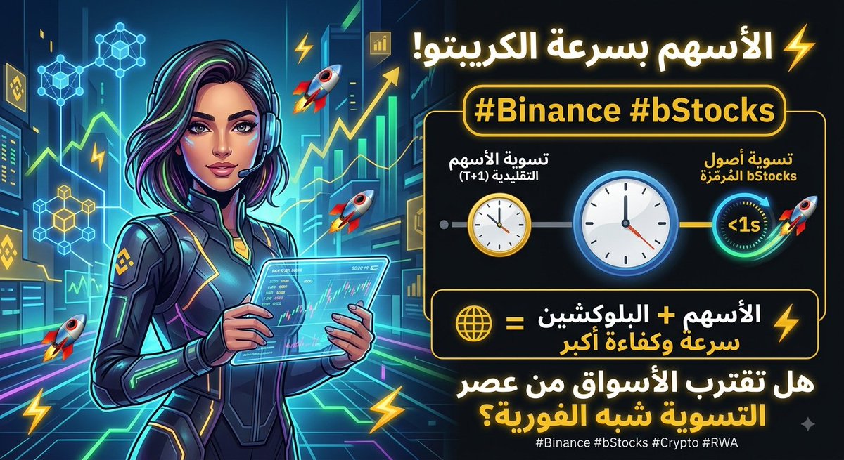 sutjipt45105683's tweet photo. ⚡ الأسهم بسرعة الكريبتو!

مع #Binance #bStocks، يمكن أن تتم تسوية الأصول المُرمّزة في أقل من ثانية 🚀

مقابل تسوية الأسهم التقليدية التي قد تصل إلى T+1.

🌐 Stocks + Blockchain
= سرعة وكفاءة أكبر.

👀 هل تقترب الأسواق من عصر التسوية شبه الفورية؟

#Binance #bStocks #Crypto #RWA https://t.co/jBr1MvHccx