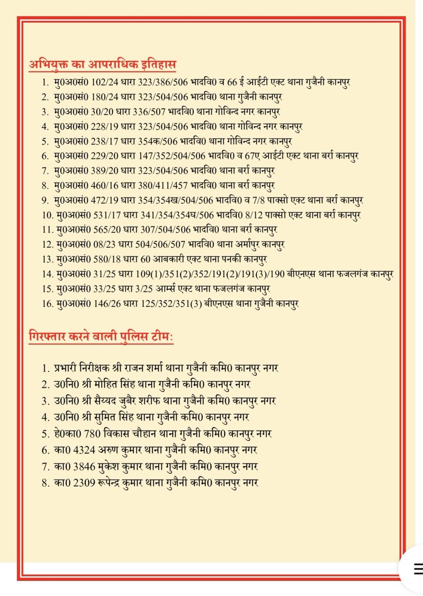 dcpskanpur's tweet photo. #सराहनीय_कार्य 
कमिश्नरेट कानपुर नगर के दक्षिण जोन अंतर्गत थाना गुजैनी पुलिस द्वारा 01 हिस्ट्रीशीटर अभियुक्त को गिरफ्तार कर मा0 न्यायालय के समक्ष पेश किया गया । @kanpurnagarpol @Uppolice https://t.co/NZDZ9h9jpu