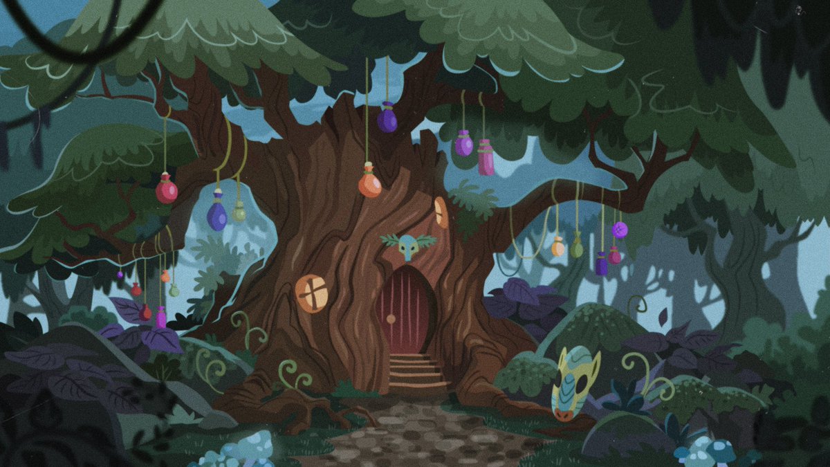 StripedVoodoo's tweet photo. “
     ɪꜱ ᴛʜᴀᴛ ᴛʜᴇ ꜱᴏᴜɴᴅ ᴏꜰ ʙᴏɴɢᴏꜱ ? “

- Hut Home .

Deep in the EverFree Forest . Lies a remote and quaint hallowed out Tree home .

 Wind chimes and hollow glass tinctures sound in the wind .

A sign out says.

“  come in at your discretion “ https://t.co/shNCuRbJCS