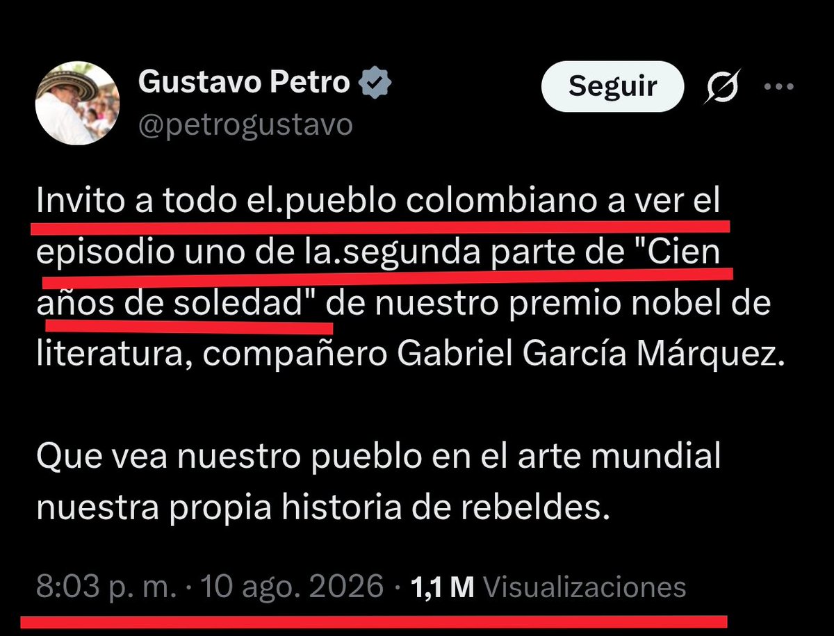 ojocolombia2026's tweet photo. 🇨🇴 Mientras Colombia vive uno de sus peores momentos de la historia, PETRO invita a todos los damnificados del CHOCO - CALI - ARMENIA - MANIZALE a ver el episodio de CIEN AÑOS DE SOLEDAD.

Petro está bien de la cabeza ❓ https://t.co/u4d2aq4dWR