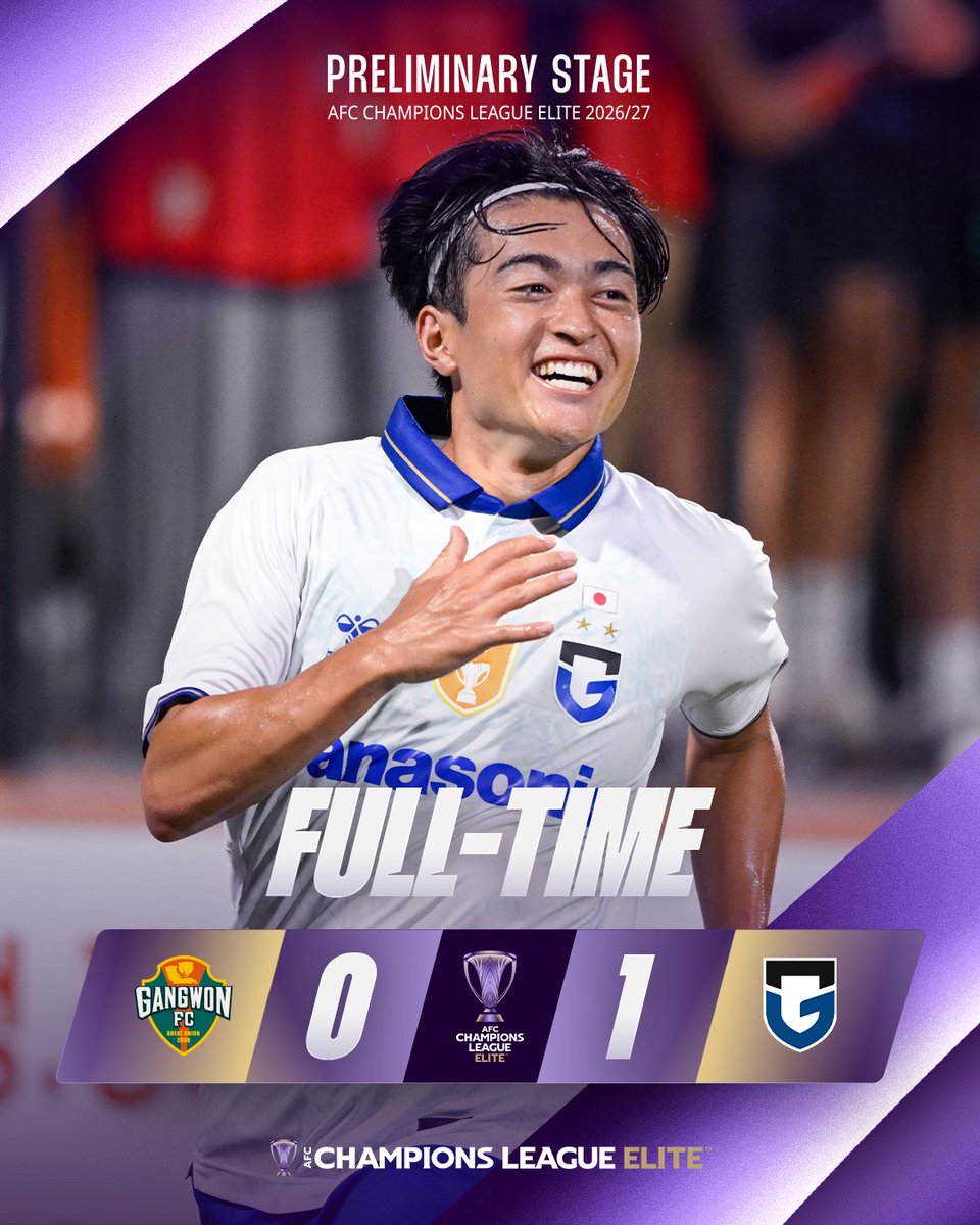 TheAFCCL_jp's tweet photo. 延長戦終了 | 🇰🇷 江原FC  0️⃣-1️⃣ ガンバ大阪 🇯🇵 

延長戦で均衡を破った @GAMBA_OFFICIAL が #ACLElite への切符を掴む！🎫

#ACLElite | #GANvGAM https://t.co/vhEo41kc4n