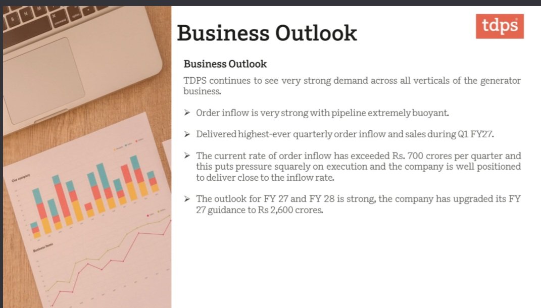 tripurari85's tweet photo. Blockbuster result by TD power 
Upward revision in the full year guidance 
Order inflow increased by 87 percentage 
#nifty #share #tdpower #smallcap #datacentre https://t.co/IAA6tTmLJy