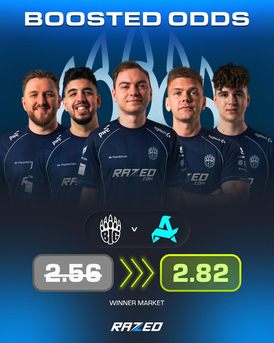 RazedEsport's tweet photo. special offer to celebrate @BIGCLANgg qualifying for EWC26 ‼️

enjoy boosted odds for them to win their next match and win BIG on razed (see what I did there 😏) https://t.co/K8oOEjhmaj