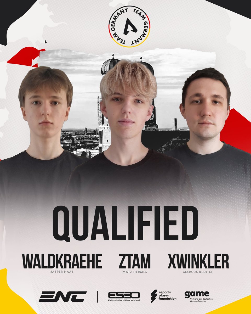 TeamGER_Esports's tweet photo. Unser @PlayApex Nationalteam ist endlich bekannt 🧐

@xWinklerGG 
@waldkraehe 
@ZtaMH201 
@Kurokeyy1 

@Rainer_Luckshot (Nationaltrainer)

Wir können es kaum abwarten, was ihr im November beim @ENC_EN 2026 abliefert. Let's go 🚀 https://t.co/S0RqCdxb44