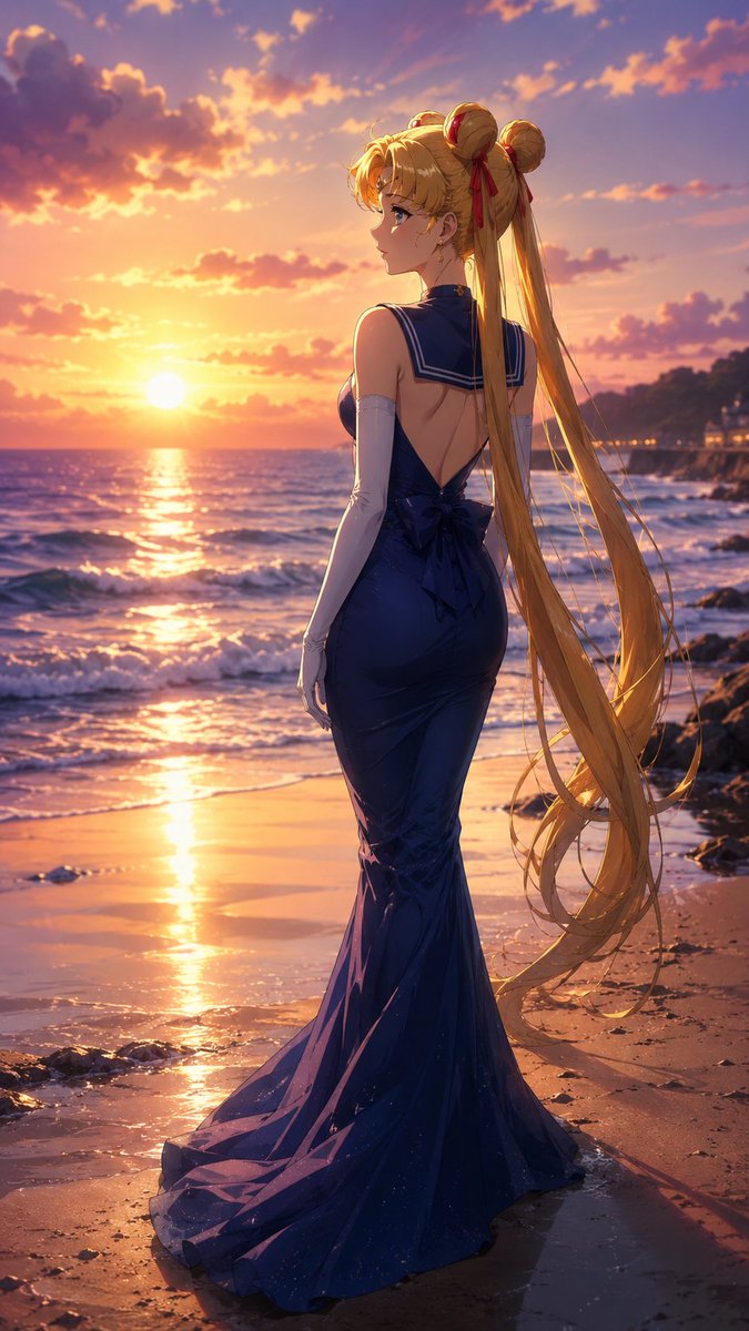 WaifuAI_Studio's tweet photo. Between the ocean, golden light and a touch of magic. ✨ Sailor Moon watches the sunset in an elegant deep-blue gown – peaceful, dreamy and timelessly beautiful. 🌅💙

#SailorMoon #UsagiTsukino #AnimeArt #AnimeGirl #SailorMoonFanArt #MoonPrincess #SunsetVibes https://t.co/uKjXe3tZ3U