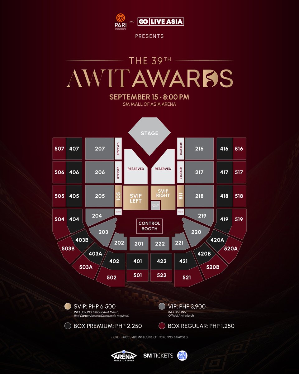 AwitAwards's tweet photo. Tickets officially go on sale tomorrow, August 12 at 3 PM via SM Tickets online and select SM Tickets outlets nationwide.

Be there as Filipino music’s biggest names, this year’s nominees, and the people behind the music come together for a night celebrating the best of OPM.

1/3 https://t.co/mj75MjMSyL
