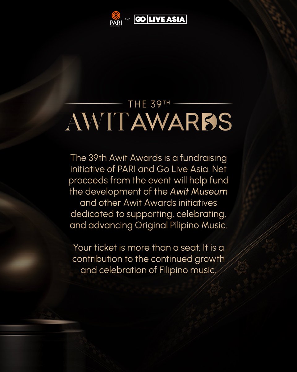 AwitAwards's tweet photo. Tickets officially go on sale tomorrow, August 12 at 3 PM via SM Tickets online and select SM Tickets outlets nationwide.

Be there as Filipino music’s biggest names, this year’s nominees, and the people behind the music come together for a night celebrating the best of OPM.

1/3 https://t.co/mj75MjMSyL