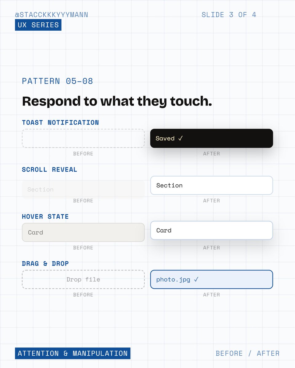 stacckkkyyymann's tweet photo. Micro - Interactions Patterns
#designer #UIUXDesign #micro #INTERACTIONS https://t.co/NFSnBrHiRX