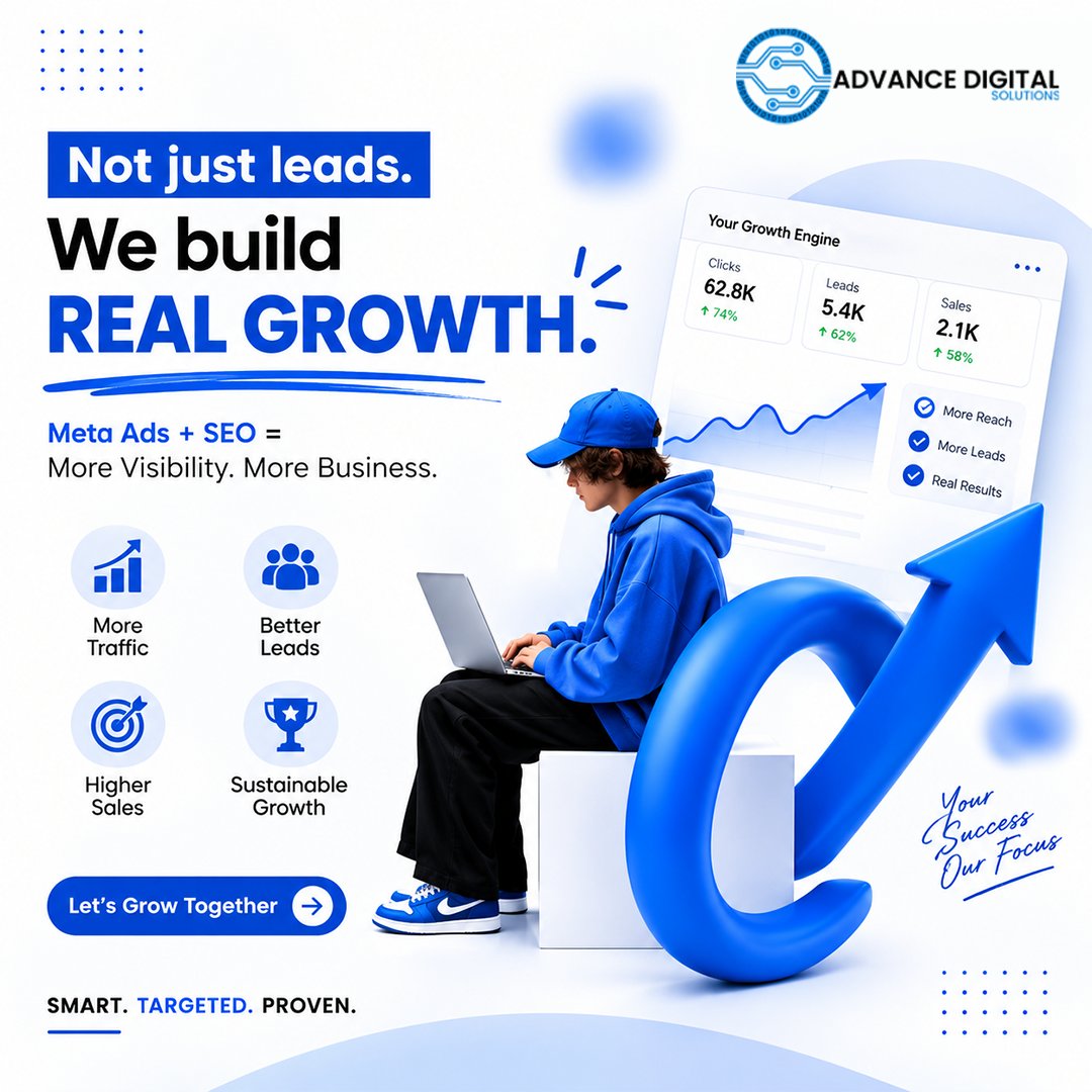 Advance_DS's tweet photo. Not just leads. We build REAL GROWTH.
We combine targeted Meta Ads and powerful SEO to turn clicks into real revenue for your business.
SMART. TARGETED. PROVEN.
DM us today or click the link in bio to get started!
#DigitalMarketing #MetaAds #SEO #BusinessGrowth https://t.co/AXC5TmbFjU