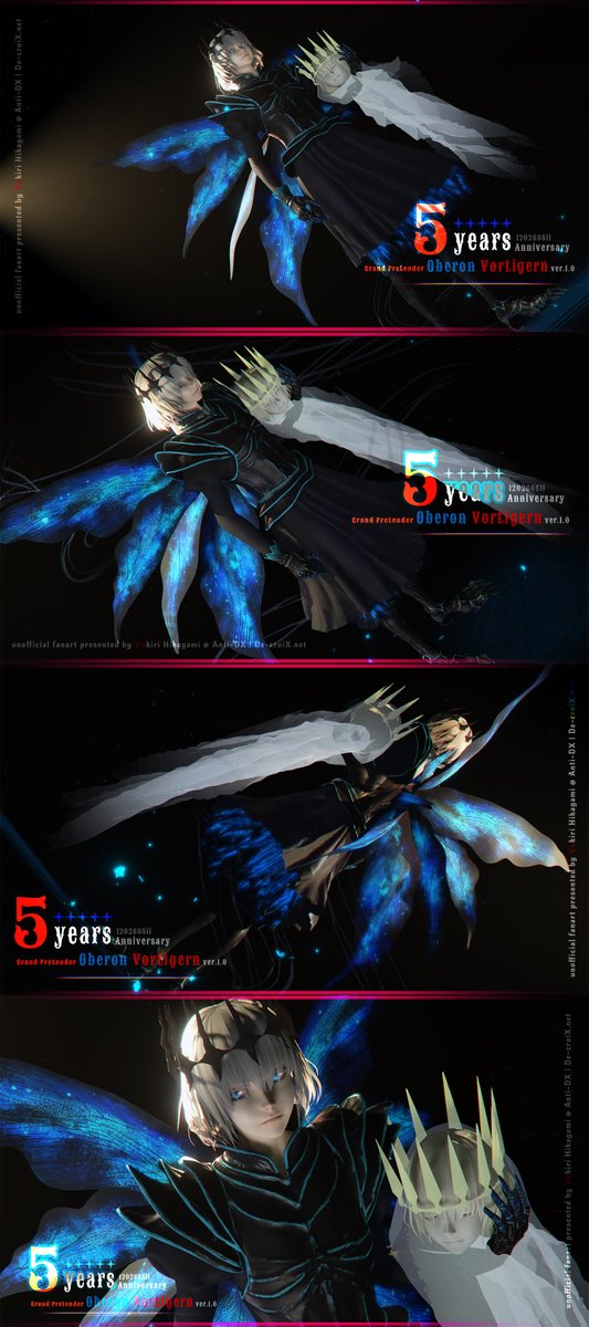 AntiDX's tweet photo. 大変遅くなりました；；オベロン実装5周年+FGO 11周年おめでとう🎉🎊

11周年の星見回廊で羽海野先生が新たに描いてくださったGrand Pretender Oberonが動く姿をどうしても見たくて、急ぎで3Dモデルを作りました✨（1/4）
#オベロン 
#FGO11周年 https://t.co/ctdivRSffb