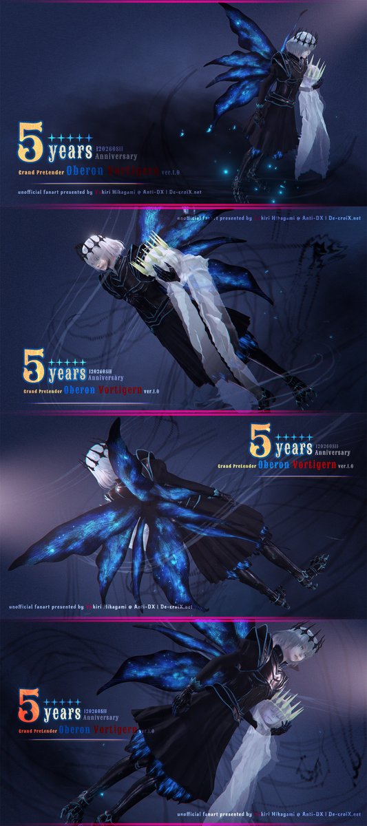 AntiDX's tweet photo. 大変遅くなりました；；オベロン実装5周年+FGO 11周年おめでとう🎉🎊

11周年の星見回廊で羽海野先生が新たに描いてくださったGrand Pretender Oberonが動く姿をどうしても見たくて、急ぎで3Dモデルを作りました✨（1/4）
#オベロン 
#FGO11周年 https://t.co/ctdivRSffb