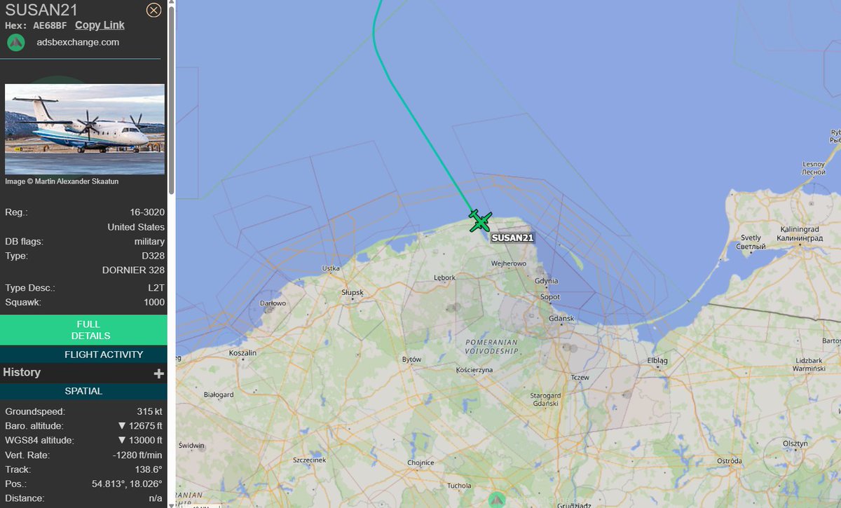 PolishMilRadar's tweet photo. 📅 11.08 🕘 15:27LT - 🇺🇸✈️ Dornier C-146A Wolfhound USAF zniża do Gdańska 🇵🇱
🇺🇸 Siły Powietrzne Stanów Zjednoczonych #USAF
✈️ Dornier C-146A Wolfhound | Reg: 16-3020
🛫 Visby #ESSV 🇸🇪
🛬 Gdańsk Rębiechowo #EPGD 🇵🇱
#SUSAN21 zniża ↘️
🔗 https://t.co/HMzczGPrlr
#POLMILRADAR https://t.co/tFFxVWYfyR