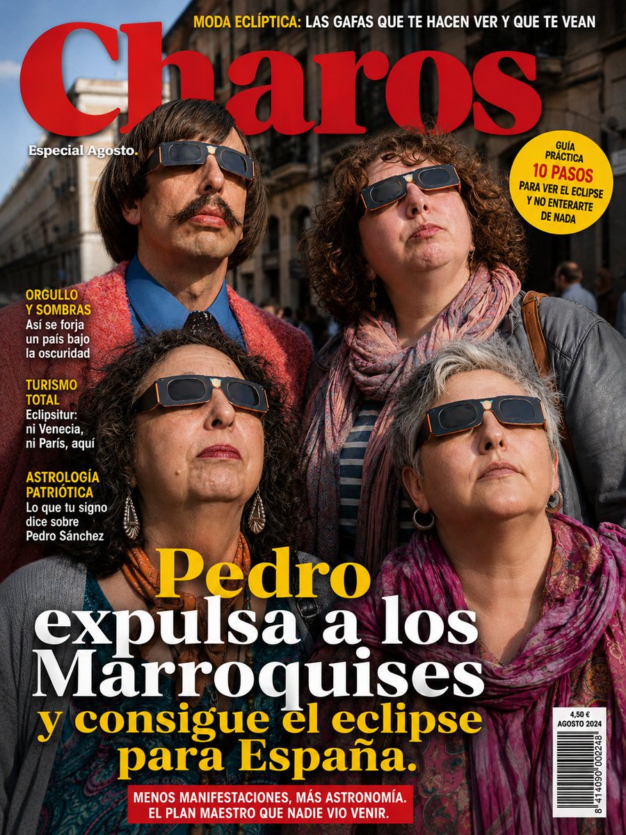 cobra__koi's tweet photo. Ya salió la Revista Charos de Agosto, con un especial sobre el eclipse y como Pedro expulsó a los marroquises de Ceuta.
#Charos #Eclipse #MeteoritoVenPronto #RealidadParaLelos #AntonioPapellConLasCharos #PSOE #Socialistas #CortinasDeHumo https://t.co/voGGEeSynr