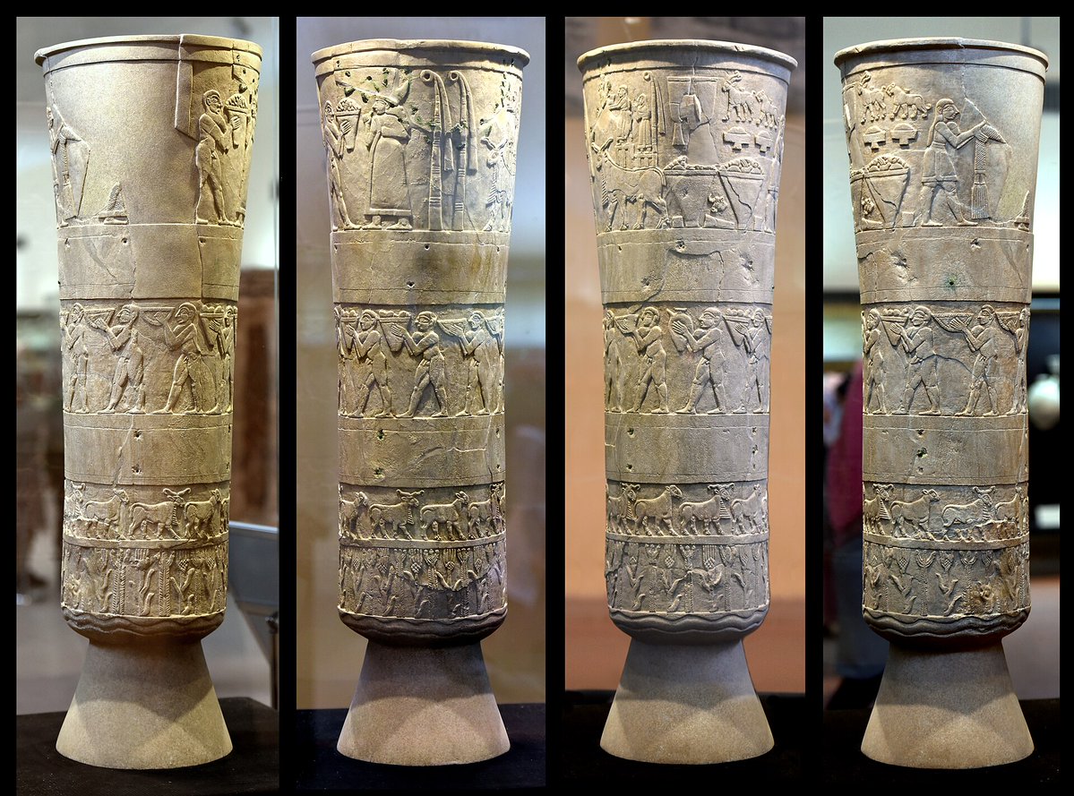 ivanfamil's tweet photo. En abril de 2003, una de las obras de arte más antiguas del mundo, con más de 5.000 años, fue arrancada a la fuerza de su vitrina en el Museo de Irak. Volvió dos meses después, hecho pedazos, en el maletero de un Toyota rojo. Es el Vaso de Uruk. Tira del hilo 🧵👇🏽👇🏽👇🏽 https://t.co/v5d7IE5xkl