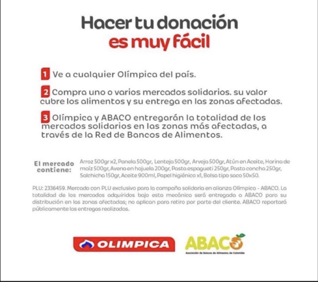 coherenciaporf's tweet photo. Atención a través de Olimpica, mercados solidarios para los afectados. https://t.co/bSI0QUJeX8