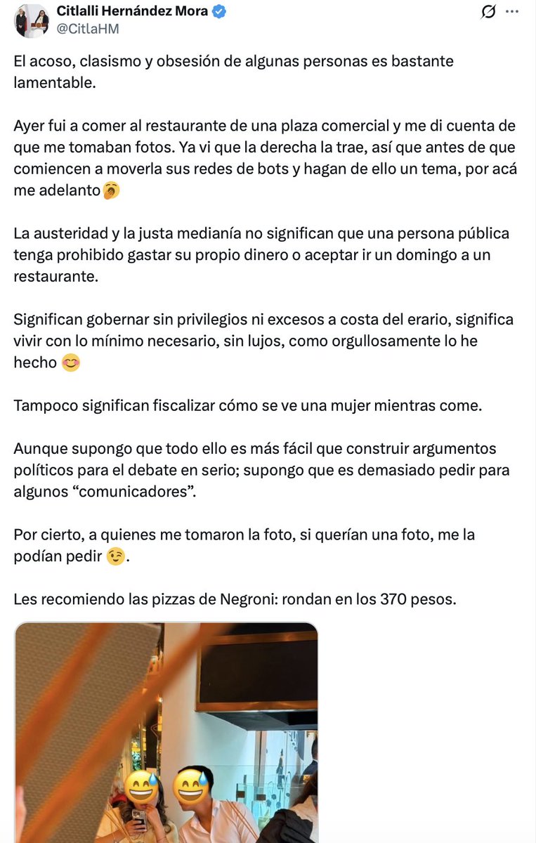 CarlosTorresF_'s tweet photo. ¡No está soportando! 

La impresentable @CitlaHM ahora se queja de lo que la corrupta izquierda hizo toda su vida.

Durante años se la pasaron acosando a funcionarios y a sus familias. 

A las hijas del ex presidente @EPN no las dejaron ni respirar, pero ahora que ella vive en la cúpula política del narco régimen se queja de que le toman fotos a donde se asoma. 

Les gusta hacer pero que no les hagan, les gusta escupir pero cuando les cae en la cara se victimizan y gritan por su privacidad.

La mediocre izquierda es eso, es Bully cuando le conviene, pero cuando les toca soportar, se victimizan.

¡Hipócritas!