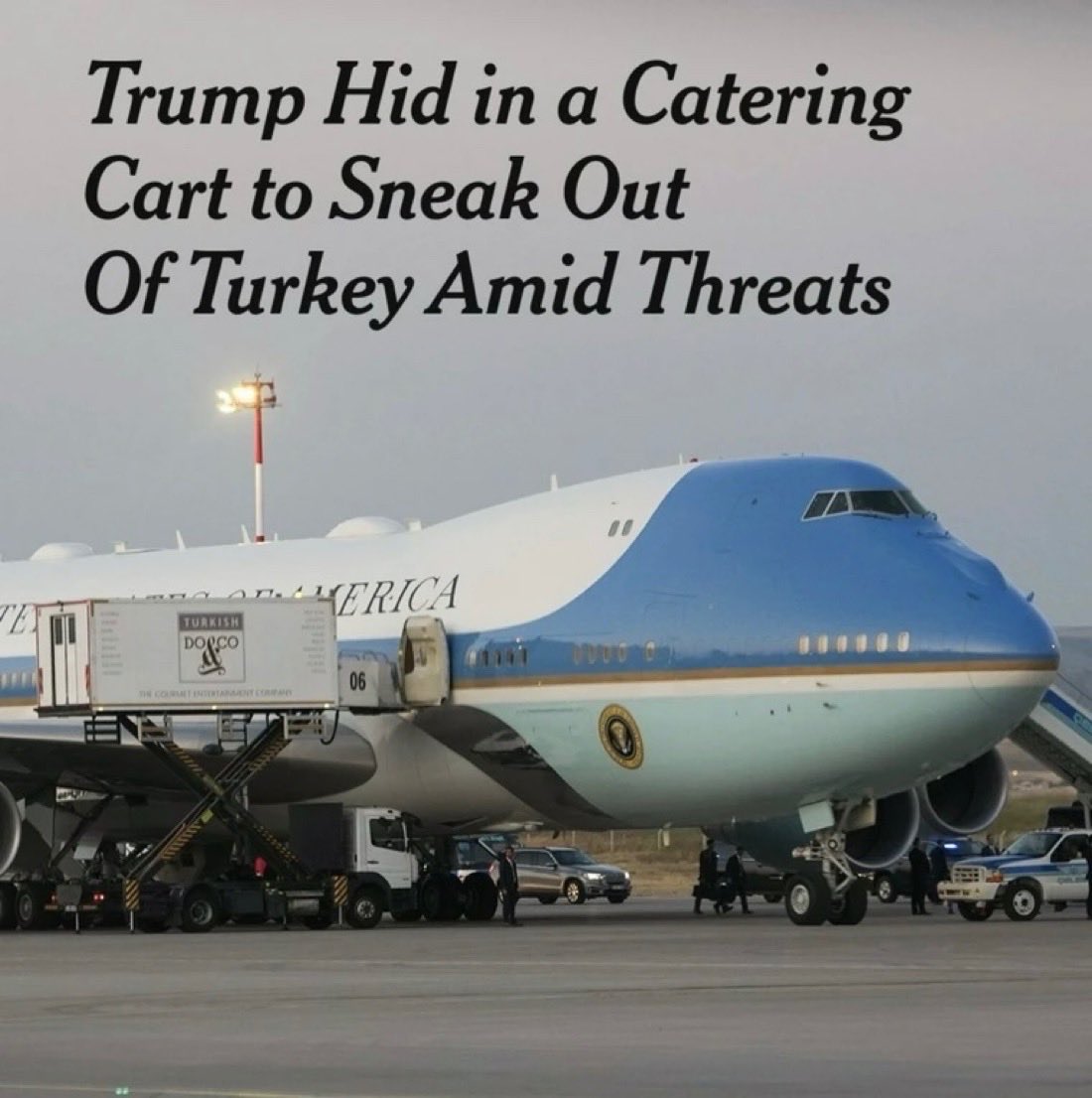 ReillyBelle57's tweet photo. At least I wasn’t the one to have to clean that catering cart after. Who is happy Trump’s scared shitless 💩💩 due to Iranian threats? 🙋‍♀️ https://t.co/paz8RbZwx8