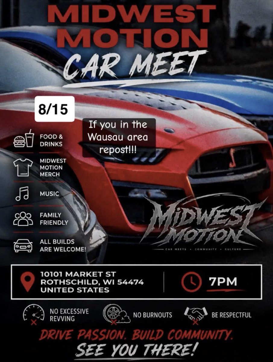 WiscoNightss's tweet photo. Hosted by Midwest motion Car show 
Follow the rules &amp; don’t miss out follow them for more information ℹ️ https://t.co/J10qt8VUVU
