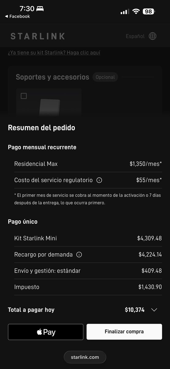 aldomr69's tweet photo. @Starlink Falso hasta cobran una cuota adicional $10k para comenzar con su cuota de $4k de recarga por demanda, bye https://t.co/5jZjtTesP8