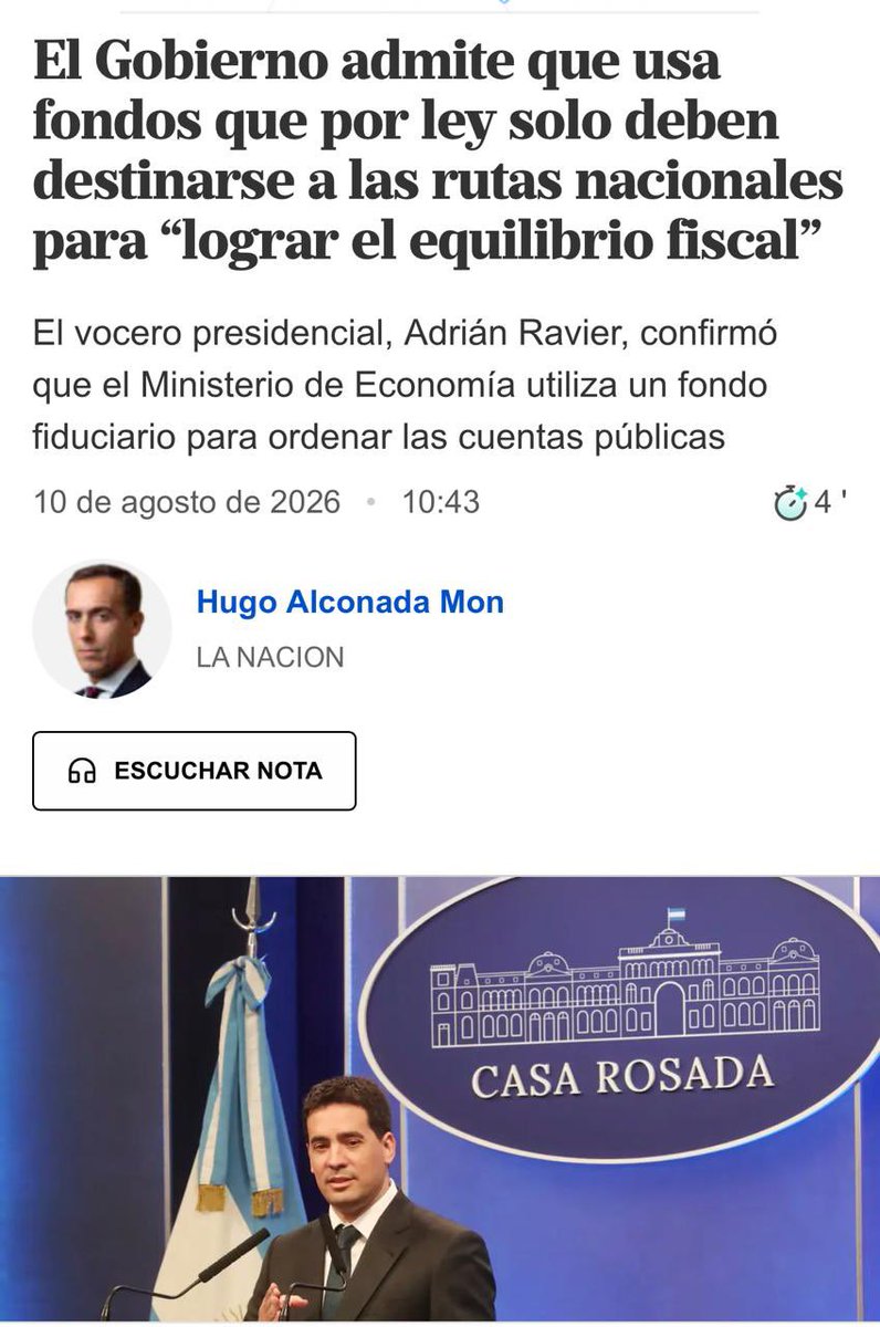 adanhbahl's tweet photo. El Gobierno reconoce que utiliza fondos que por ley deben destinarse a las rutas nacionales para “lograr el equilibrio fiscal”.

Mientras tanto, las rutas se deterioran y quienes las transitan todos los días siguen esperando respuestas. https://t.co/l6EEAIWMuF