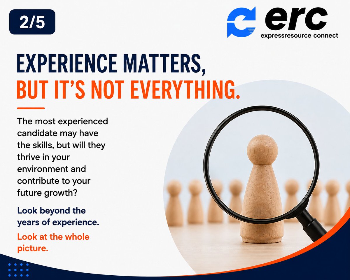 expressconnect's tweet photo. Recruitment Question #7

Should I always hire the most experienced candidate? 🤔
Not necessarily.

The right candidate isn't always the one with the longest CV. 

It may be the person with the potential to grow with your business.

#FastHire100 https://t.co/acqt52Y9TT