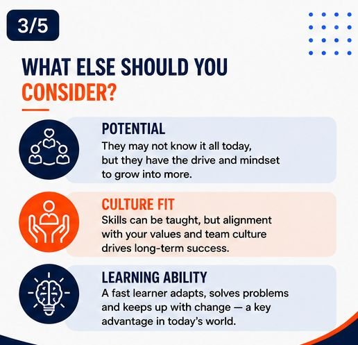 expressconnect's tweet photo. Recruitment Question #7

Should I always hire the most experienced candidate? 🤔
Not necessarily.

The right candidate isn't always the one with the longest CV. 

It may be the person with the potential to grow with your business.

#FastHire100 https://t.co/acqt52Y9TT