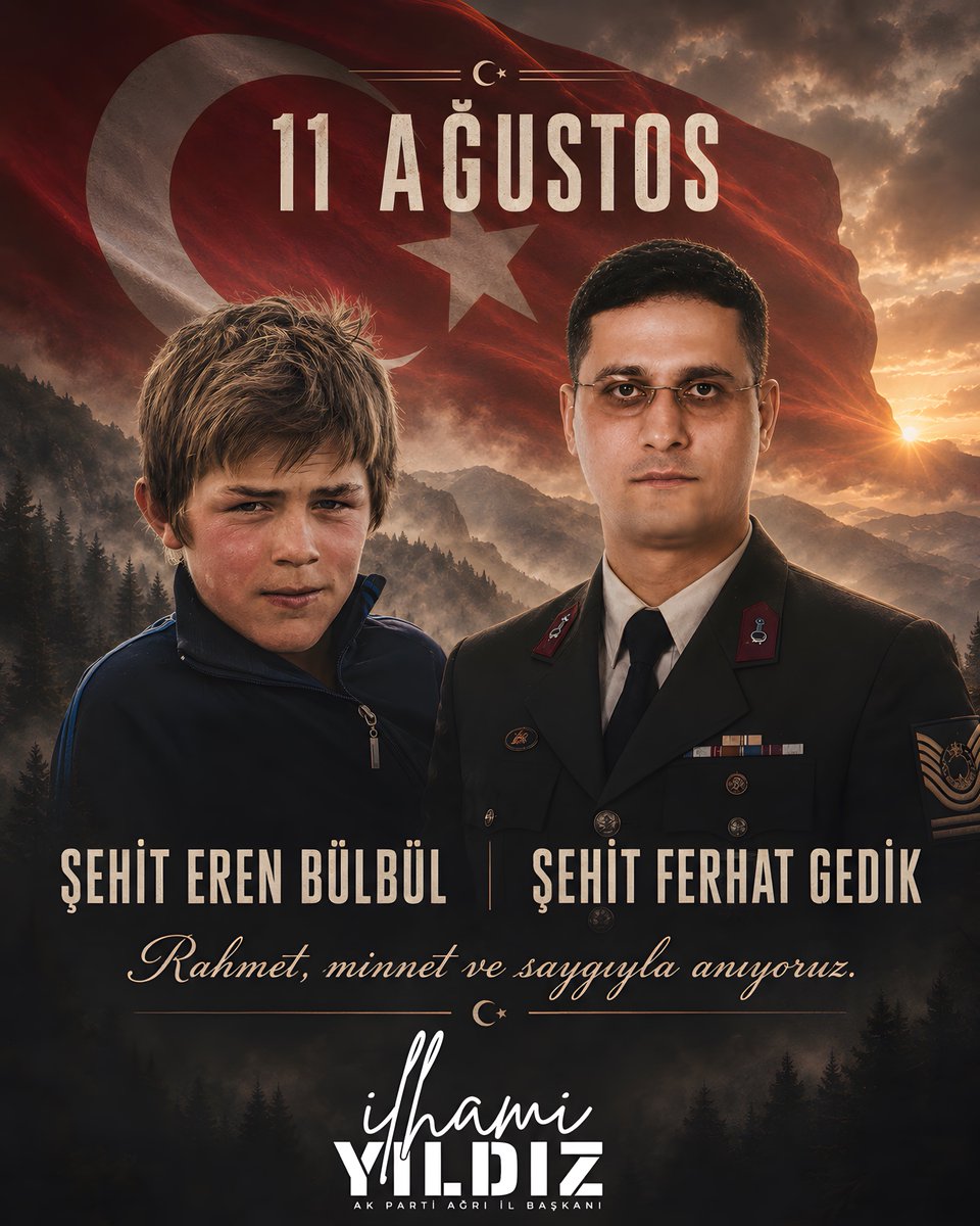 Dtilhamiyildiz's tweet photo. “Biri evlat, biri kahraman bir asker… İkisi de bu vatanın unutulmaz emaneti.”

Trabzon’un Maçka ilçesinde teröristlerle sağlanan sıcak temas sırasında şehadete yürüyen Eren Bülbül ile onu korumak için kendisini siper eden Jandarma Astsubay Kıdemli Başçavuş Ferhat Gedik’i, şehadetlerinin yıl dönümünde rahmet, minnet ve saygıyla anıyorum.

Aziz hatıraları daima milletimizin gönlünde yaşayacaktır. Ruhları şad, mekânları cennet olsun.