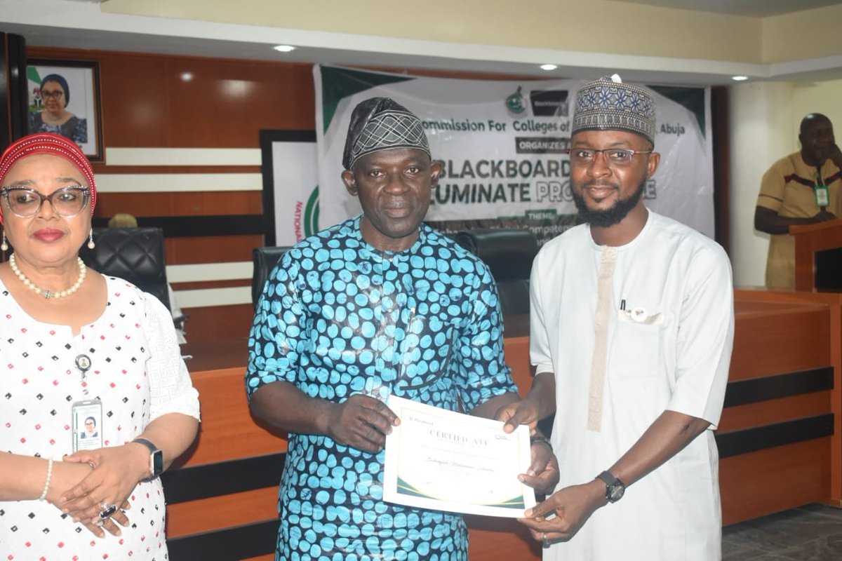 NCCEHQR's tweet photo. Following the successful completion of an intensive Batch II Blackboard Learning Management System (LMS) training, the Executive Secretary of the National Commission for Colleges of Education (NCCE), Dr. (Mrs.) Angela Ajala, FNAE, presented certificates to the 40 participants in recognition of their successful participation in the programme.

Congratulating the participants, Dr. Ajala emphasized that 19th-century teachers cannot effectively teach 21st-century learners without the necessary digital skills, noting that today's students are digitally enabled and deserve technology-driven teaching and learning experiences.

She described digitalisation as critical to the future of teacher education, stressing that every teacher and student must be digitally equipped. As the regulatory body for Colleges of Education, Dr. Angela said NCCE remains committed to driving digital transformation across the sector. She urged the participants to put the knowledge and skills acquired during the training into practice and become champions of digital innovation within the Commission and beyond.

#NCCE #TeacherEducation #DigitalTransformation #BlackboardLMS #RenewTeach #CapacityBuilding