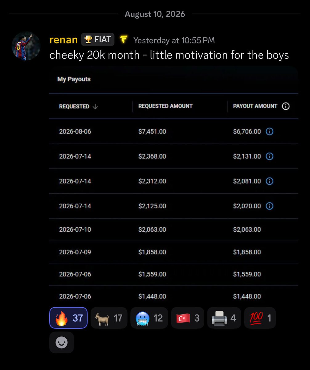DjaniBoi's tweet photo. $20K MONTH. 
FROM A FIATBALLERS MEMBER. 🤯

Knowledge + execution + consistency.
The results speak for themselves.

MOTION. 📈 https://t.co/ojSJvhgcY1