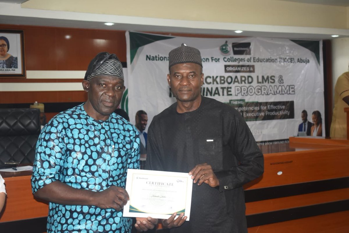 NCCEHQR's tweet photo. Following the successful completion of an intensive Batch II Blackboard Learning Management System (LMS) training, the Executive Secretary of the National Commission for Colleges of Education (NCCE), Dr. (Mrs.) Angela Ajala, FNAE, presented certificates to the 40 participants in recognition of their successful participation in the programme.

Congratulating the participants, Dr. Ajala emphasized that 19th-century teachers cannot effectively teach 21st-century learners without the necessary digital skills, noting that today's students are digitally enabled and deserve technology-driven teaching and learning experiences.

She described digitalisation as critical to the future of teacher education, stressing that every teacher and student must be digitally equipped. As the regulatory body for Colleges of Education, Dr. Angela said NCCE remains committed to driving digital transformation across the sector. She urged the participants to put the knowledge and skills acquired during the training into practice and become champions of digital innovation within the Commission and beyond.

#NCCE #TeacherEducation #DigitalTransformation #BlackboardLMS #RenewTeach #CapacityBuilding