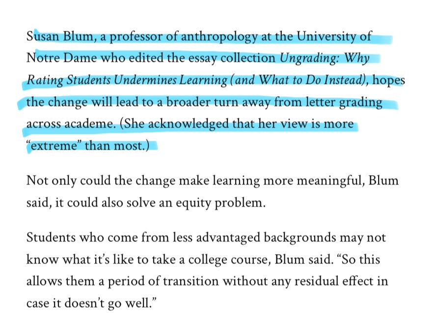 neetu_arnold's tweet photo. Quoted in @chronicle on U-M excluding first-semester grades for “mental health”

Beyond the quote included, I shared that this kind of policy is a step toward eliminating the role of grades altogether

Amused the article features others proving this point https://t.co/CPdEC6ceIv