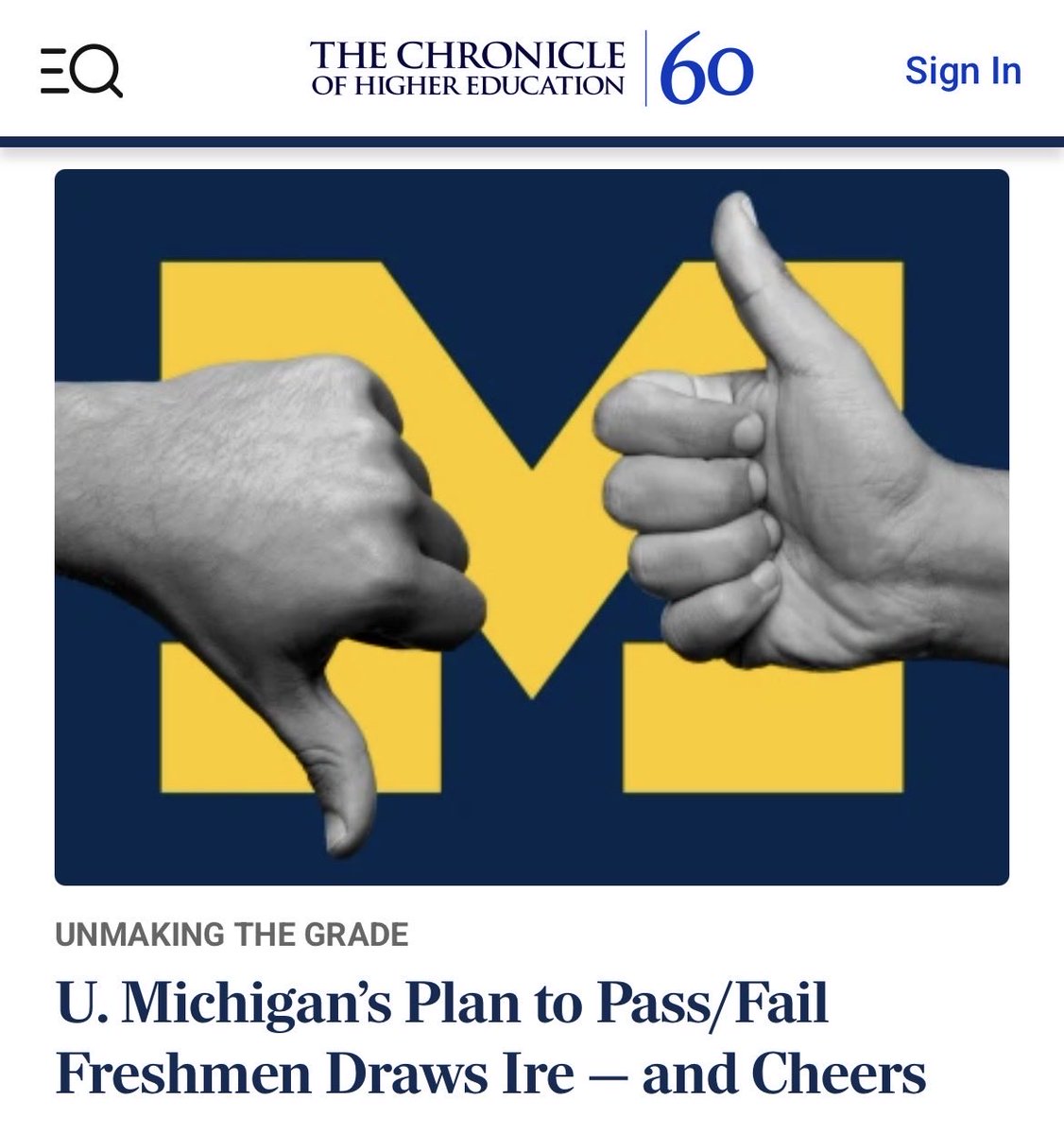 neetu_arnold's tweet photo. Quoted in @chronicle on U-M excluding first-semester grades for “mental health”

Beyond the quote included, I shared that this kind of policy is a step toward eliminating the role of grades altogether

Amused the article features others proving this point https://t.co/CPdEC6ceIv