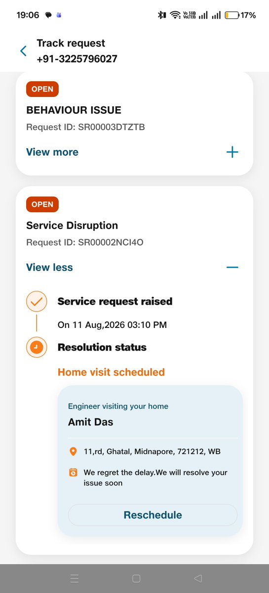 mainak8946's tweet photo. @JioCare You are completely wrong. Current time has already crossed the scheduled time please check properly @JioCare . Also like I mentioned I called your technician his reply was"There are no service engineer in my area currently so they are not sure and asked me to check with jio care. https://t.co/fqqcxNQHfC