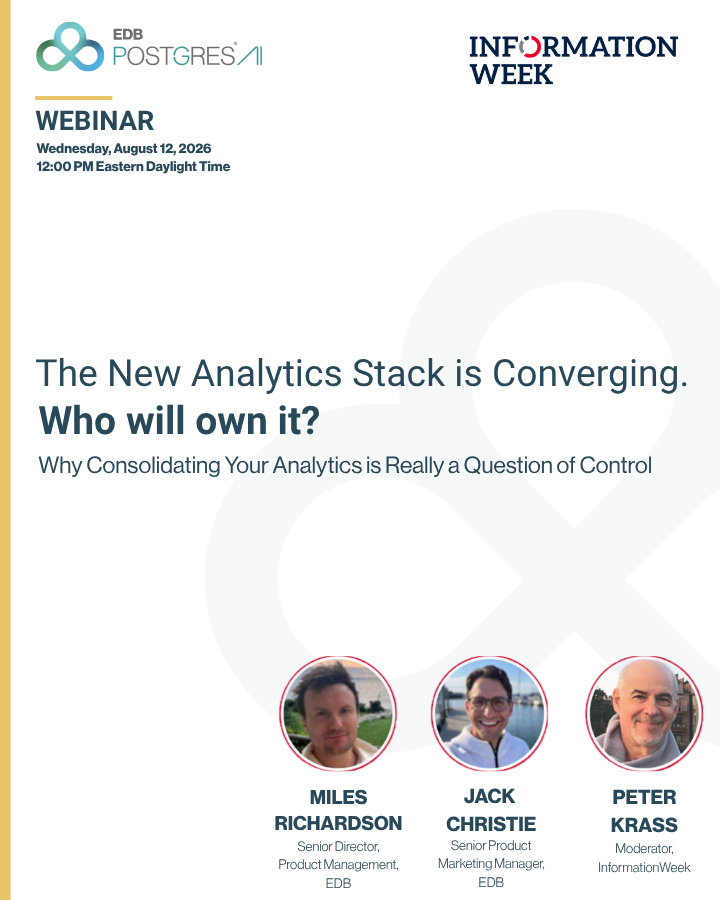 EDBPostgres's tweet photo. Analytics convergence is the norm now, but fixing the pipeline problem shouldn't mean giving up control.

In this webinar, EDB's experts unpack what consolidation looks like on open engines w/ Postgres at the core.

Join live on Aug. 12 or watch on-demand: https://t.co/EJEMwbTfy2 https://t.co/RzKTwsxsdD