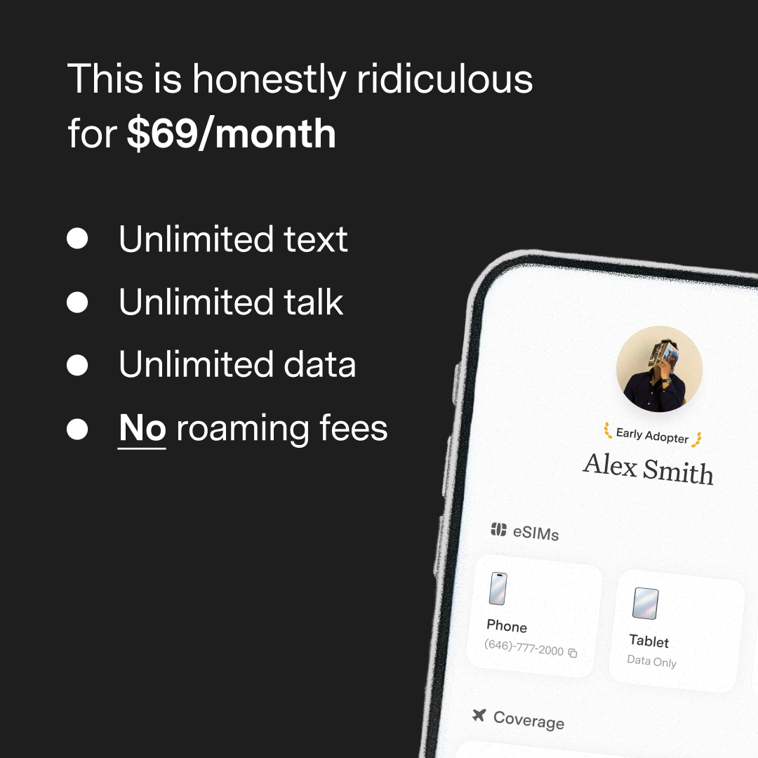 popcorn's tweet photo. A US phone plan built for travelers  ✈️

• Unlimited talk, text a data globally
• No roaming fees
• A full US number to receive 2FA codes etc.
• Premium 5G coverage across the US and 180+ countries
• Sign up from anywhere
• No lock-ins, cancel anytime