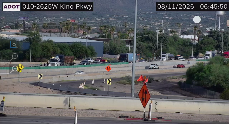 I-10 eastbound near Kino Parkway: A crash is blocking the right
