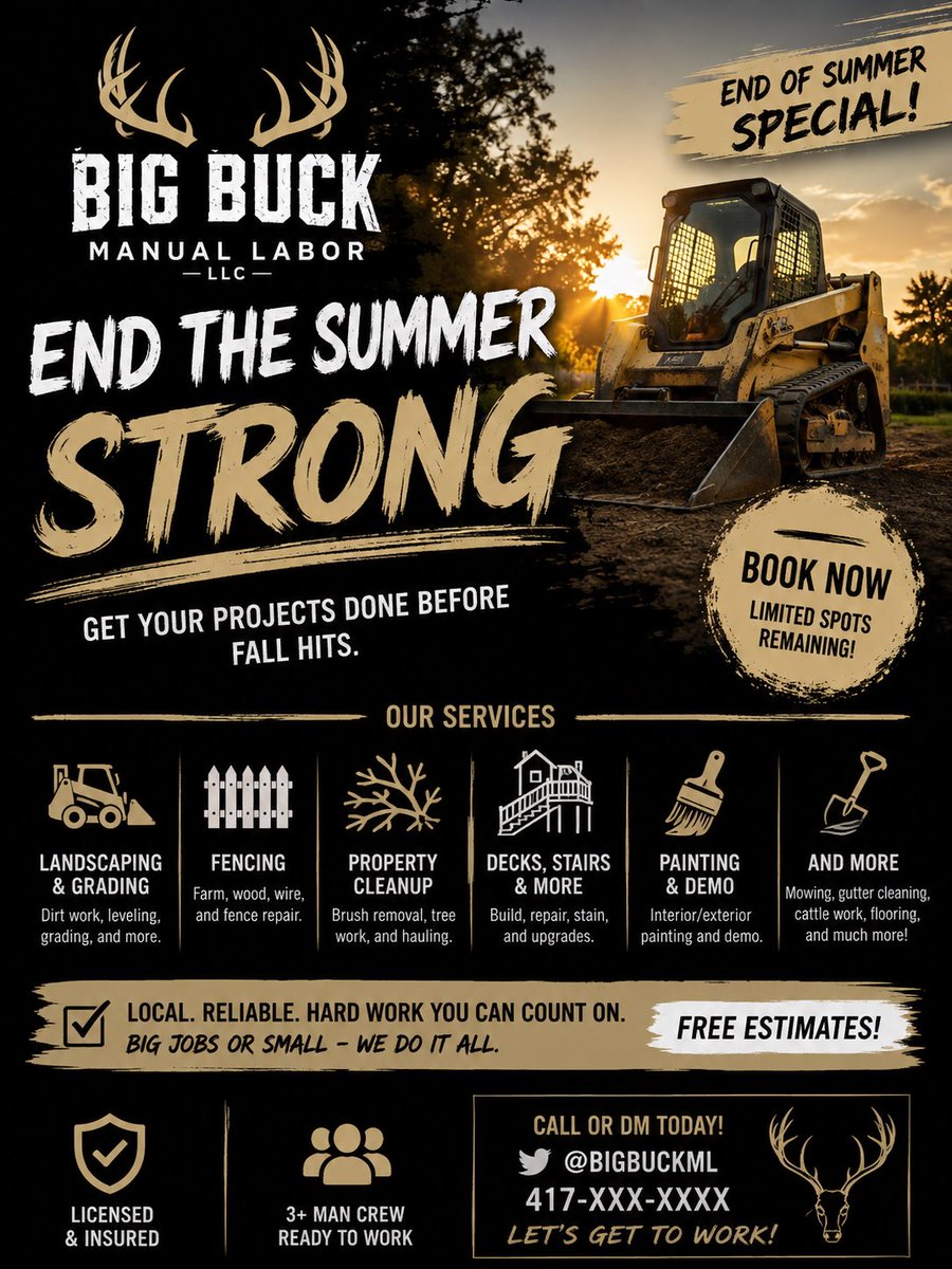 BBML2026's tweet photo. End of summer is near and those projects are heating up, make sure to contact us with any home improvements you may need! Schedules filling fast, contact us now! Licensed and Insured! Serving the Springfield Mo and surrounding areas🦌 https://t.co/h7tYy9fs5T