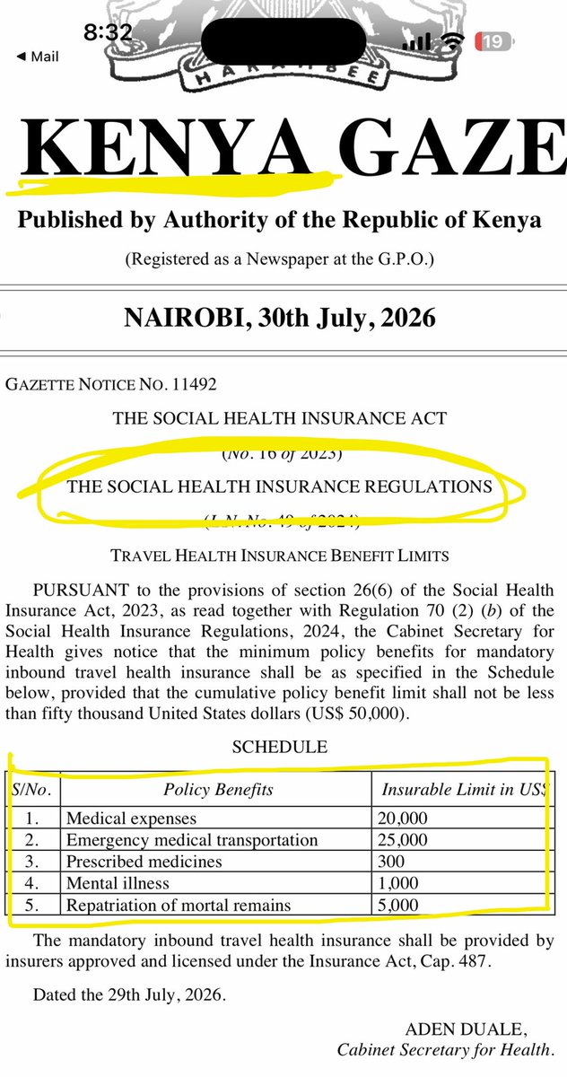 RealCathryn's tweet photo. Kenya has LOST ITS MIND and will lose tourism also by requiring travelers purchase the most RIDICULOUS insurance.   @MOH_Kenya @_shakenya 

All travellers visiting Kenya for stays of less than 12 months must hold a valid travel insurance policy from their country of origin, with a cumulative benefit limit of no less than USD 50,000. This must include the following minimum health insurance benefit limits:

Medical Expenses - USD 20,000
Emergency Medical Transportation - USD 25,000
Prescribed Medicines - USD 300
Mental Illness - USD 1,000
Repatriation of Mortal Remains - USD 5,000

Kenya's Electronic Travel Authorisation (ETA) application will shortly be updated to request that each applicant upload proof of their travel insurance cover for verification at the point of application.

Guests who arrive without appropriate cover will still be able to purchase a suitable policy on arrival, through an approved provider licensed under the Insurance Act.

AMERICANS VISITING KENYA SHOULD NOT BE REQUIRED TO PURCHASE SUCH INSURANCE. 

@elonmusk @realDonaldTrump @SecRubio