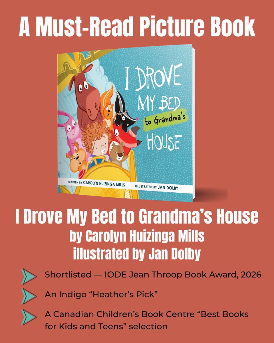 cormorantbooks's tweet photo. I Drove My Bed to Grandma’s House by Carolyn Huizinga Mills and Jan Dolby
*Shortlisted — IODE Jean Throop Book Award, 2026
*An Indigo “Heather’s Pick”
*A Canadian Children’s Book Centre “Best Books for Kids and Teen” selection
#ireadcanadian https://t.co/5Yz2UlCbnf
