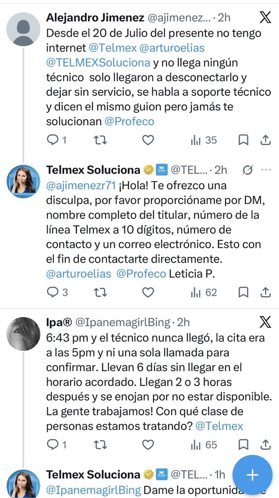 user_230995's tweet photo. @TELMEXSoluciona @mafortiz_ No le creas a @TELMEXSoluciona el mes de julio sólo tuve 6 o 7 días servicio y hasta el momento sigo sin servicio…. Y tiene igual o más quejas que izzi y/o TotalPlay, adicional cancelar con Telmex es casi imposible…
Testimonio de otro usuario: https://t.co/adjuuhGH5l