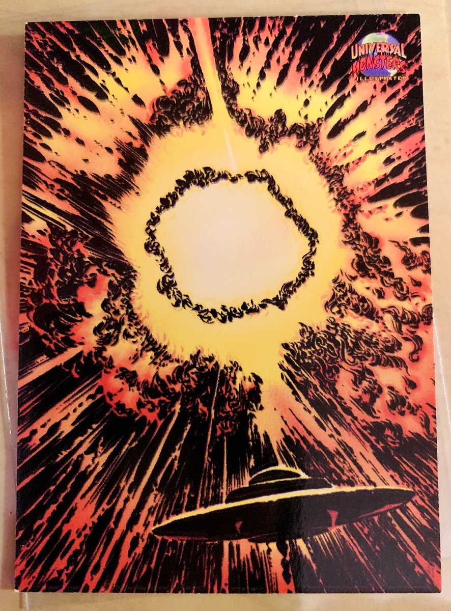 MHuntington7's tweet photo. This 1991 Topps Universal Monsters Illustrated “This Island Earth” no. 87 art card has teleported into the collection! 👁️🎬🛸 #UFOs #UFOX #UFOLibrary 📚 #UFOArt https://t.co/xHJKaxtzN5