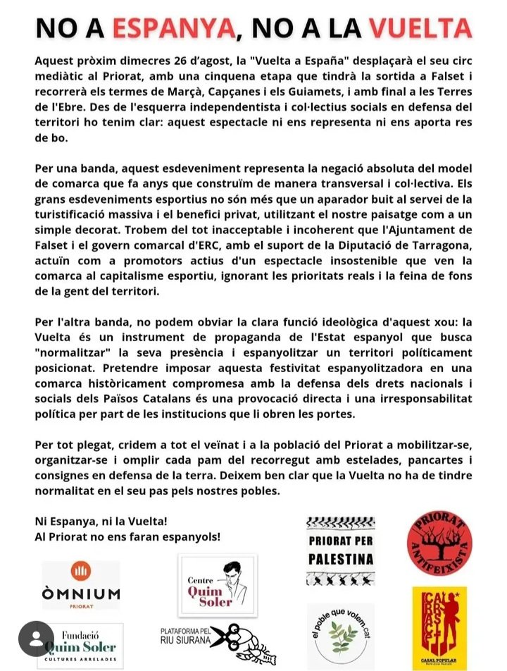 jordimartifont_'s tweet photo. No a Espanya, no a la Vuelta https://t.co/hVvL2LBkQc