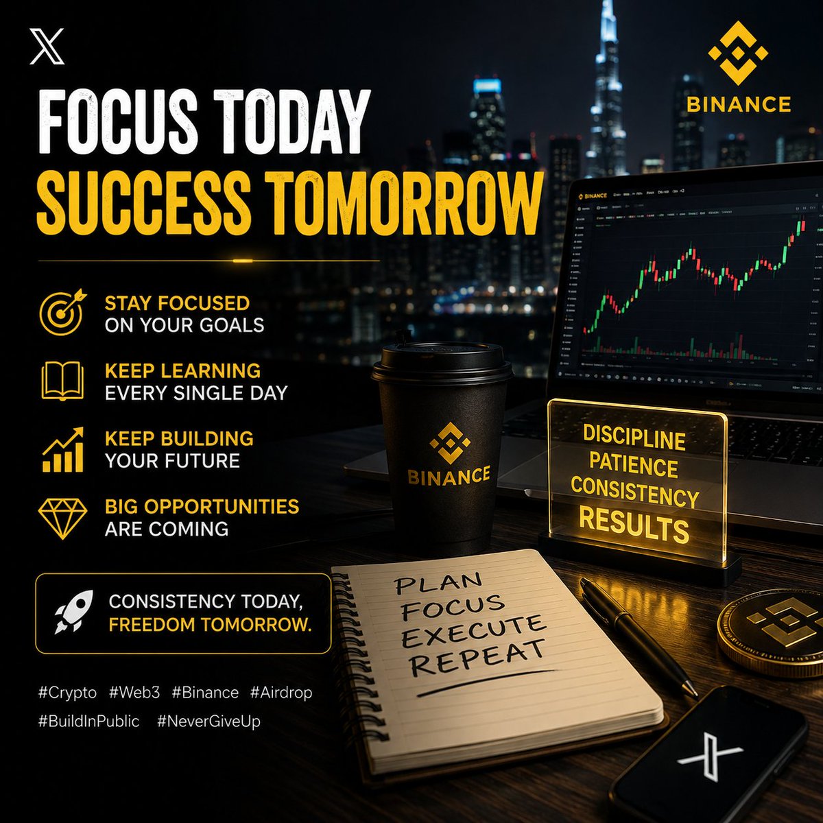 emon156859's tweet photo. Focus today. Build tomorrow. 🚀

Stay consistent, keep learning, and never stop building.
Your next big opportunity could be closer than you think. 💎🔥

#Crypto #Web3 #Binance #Airdrop #BuildInPublic https://t.co/6G117HMFCv