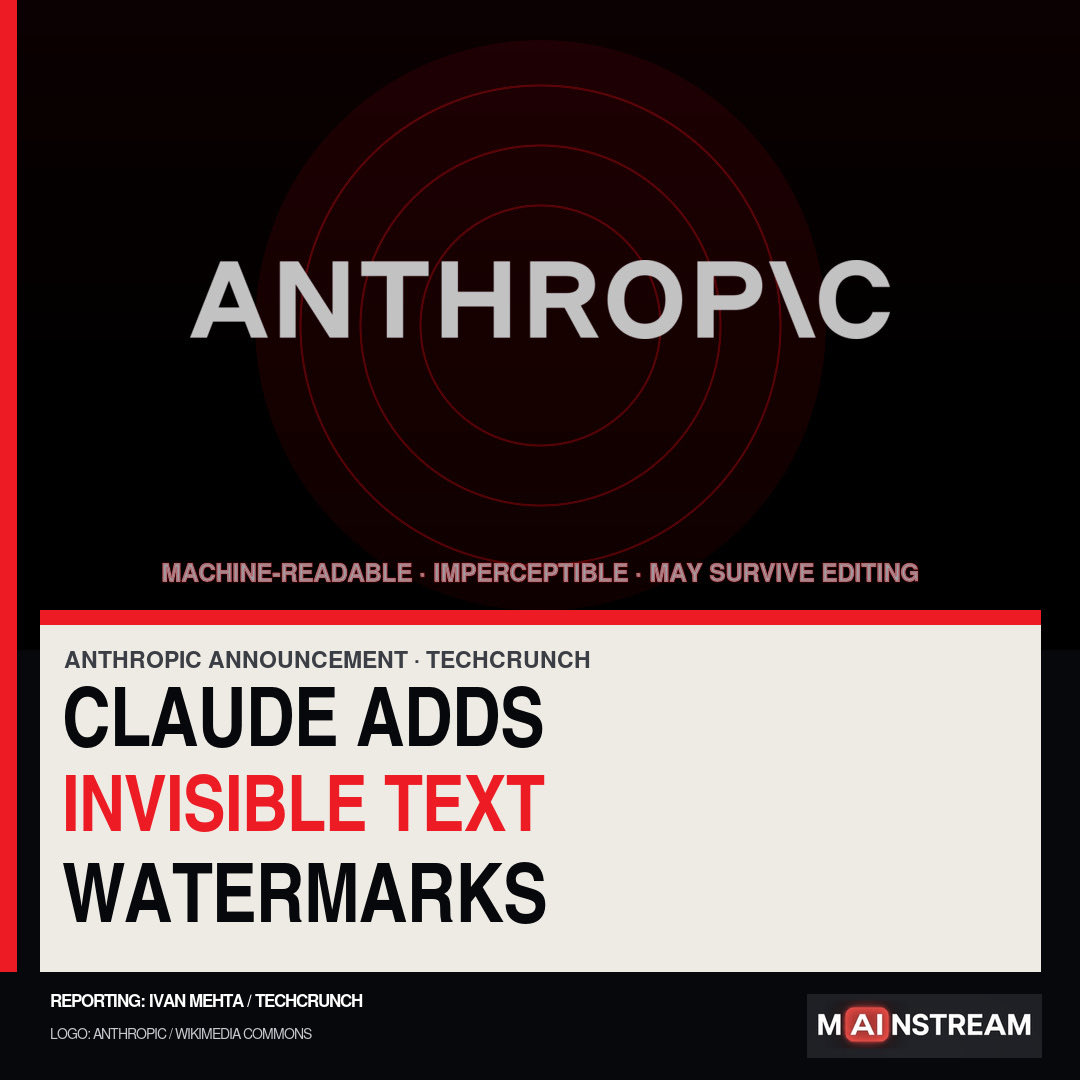 itsmainstreamtv's tweet photo. Claude is adding invisible, machine-readable marks to generated text worldwide. 

Anthropic says they may survive copy-paste and some editing—but it has not published detection details or the removal threshold. 

Good provenance or bad precedent? https://t.co/TqWGWC96VR