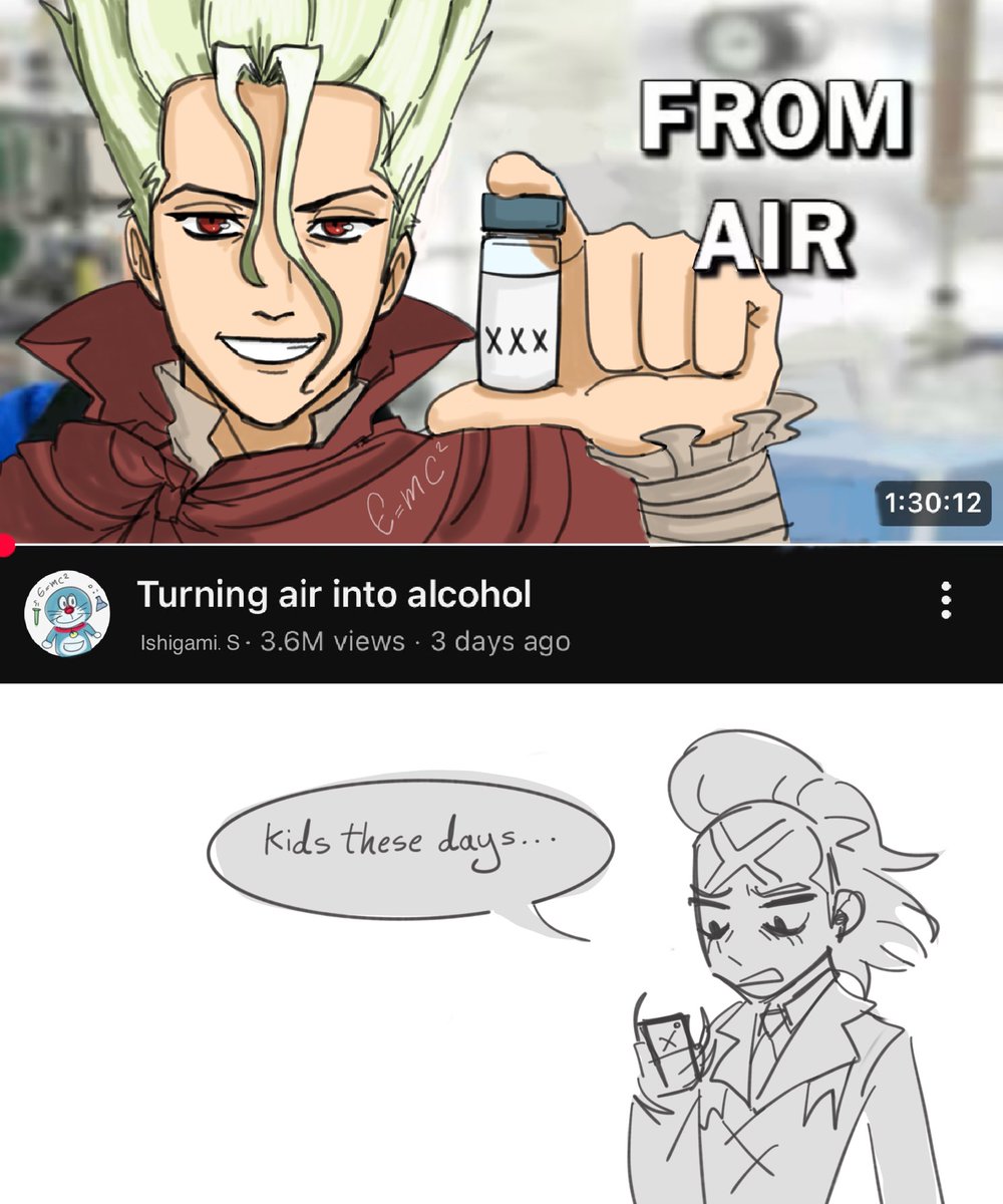 saturnnomm's tweet photo. Senku’s been up to crazy stuff after saving humanity 
(og thumbnail by NileRed on YouTube) https://t.co/UvSOWjNh8U