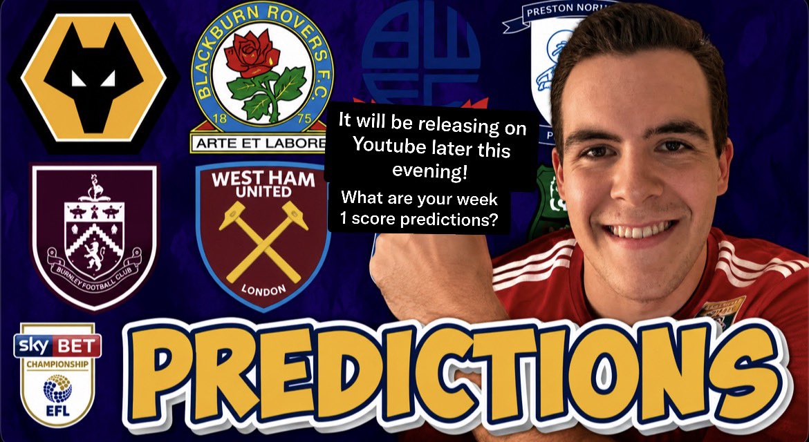 RobertoHollis9's tweet photo. Tonight I’m giving my #Matchweek1 #EFLChampionship score predictions ahead of the season starting this Friday!
Make sure to check it out later on my YouTube channel Roberto (and if you haven’t already, make sure to watch my season predictions video here:
https://t.co/i7nDByug5I https://t.co/rn82VcNGhf