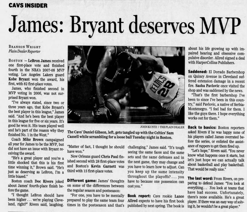 WiltStats's tweet photo. LeBron James on Kobe Bryant winning the 2008 MVP:

“I’ve always stated... that Kobe Bryant’s the best player in this league. And he’s been the best player in this league for five or six years. It’s good he won it.” https://t.co/RSwyn5NV87